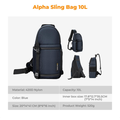K&F Concept Sling Urban Wander 02 Rucsac Foto 10L, Crossbody, Acces Lateral Rapid, Protectie Socuri, Suport Trepied, Albastru