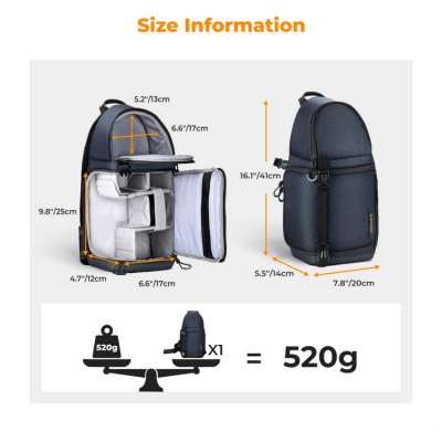 Avatar Shop|K&F Concept Sling Urban Wander 02 Rucsac Foto 10L, Crossbody, Acces Lateral Rapid, Protectie Socuri, Suport Trepied, Albastru|K&F Concept