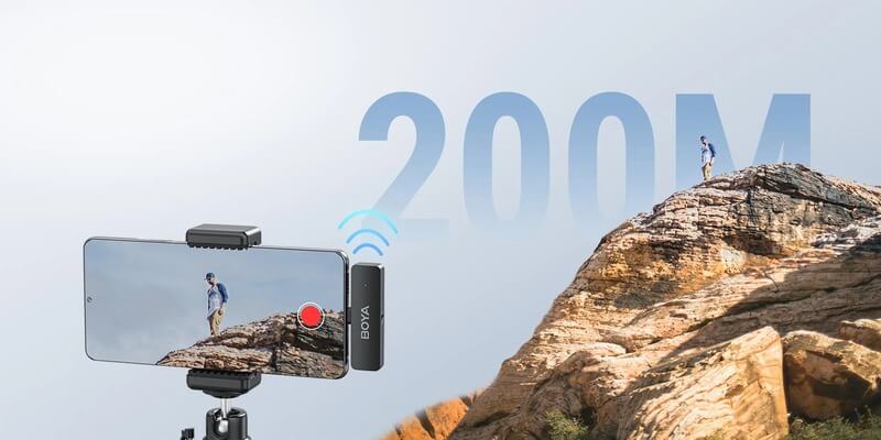 calitate audio 48khz 16bit raport semnal zgomot 80db si raza transmisie 200m boya v4d