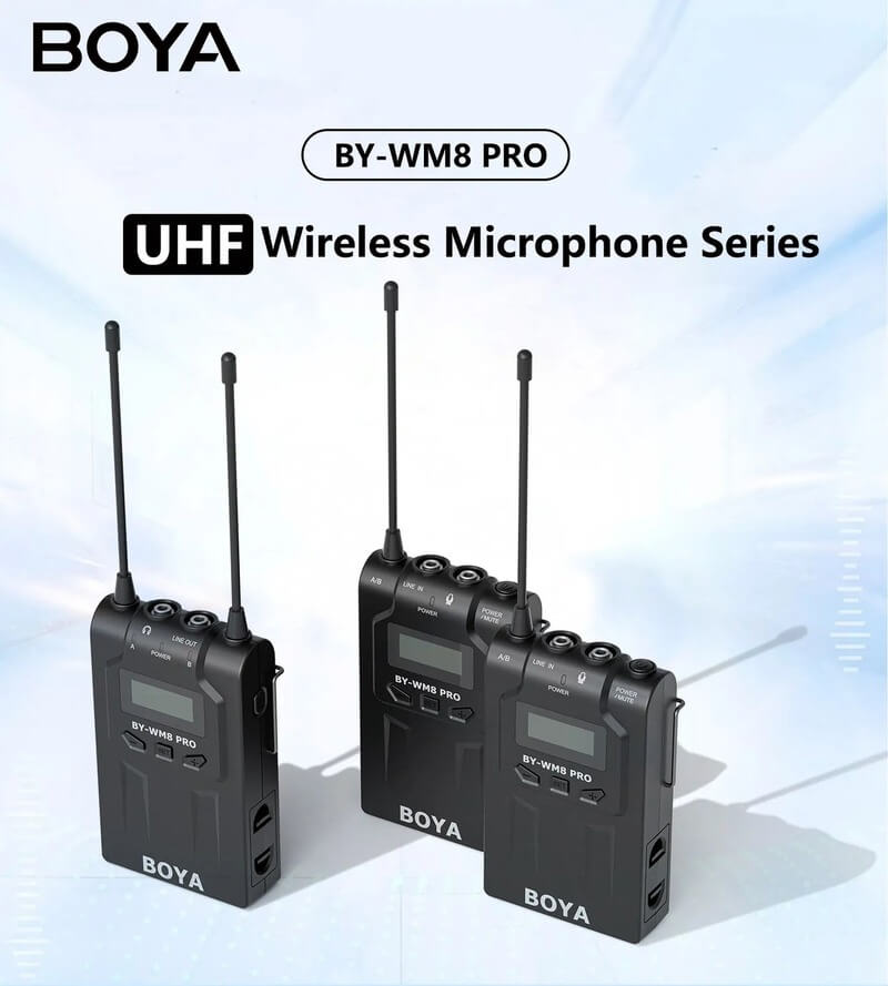 sistem profesional microfon wireless uhf dual channel boya by-wm8 pro-k2 valiza transport