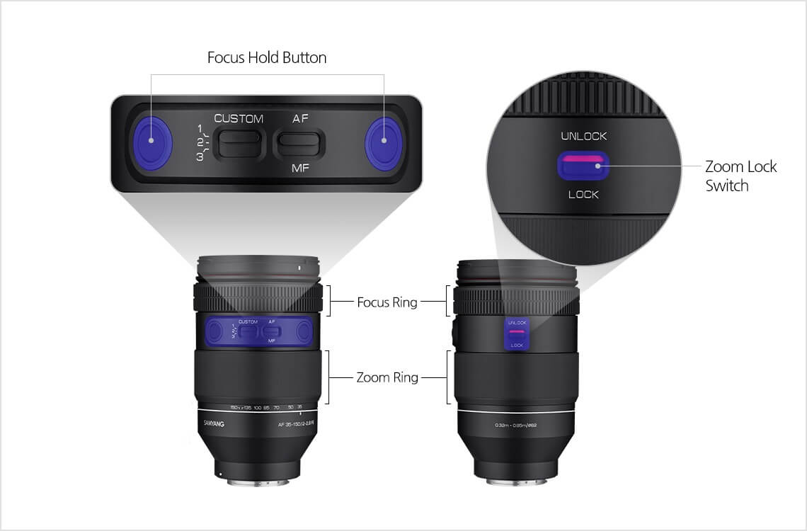 comutatoare samyang 35-150mm custom switch focus hold