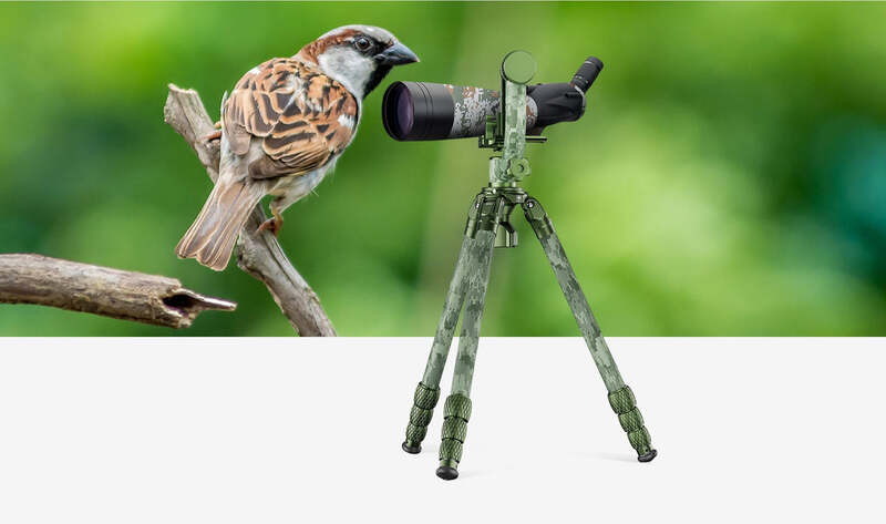 kit trepied sirui carbon camuflaj ch20 gimbal wildlife picioare dual spikes geanta transport