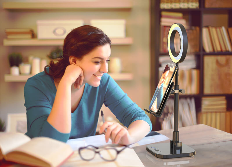 suport de birou alb digipower success phone holder cu lampa led ring light 6 inchi