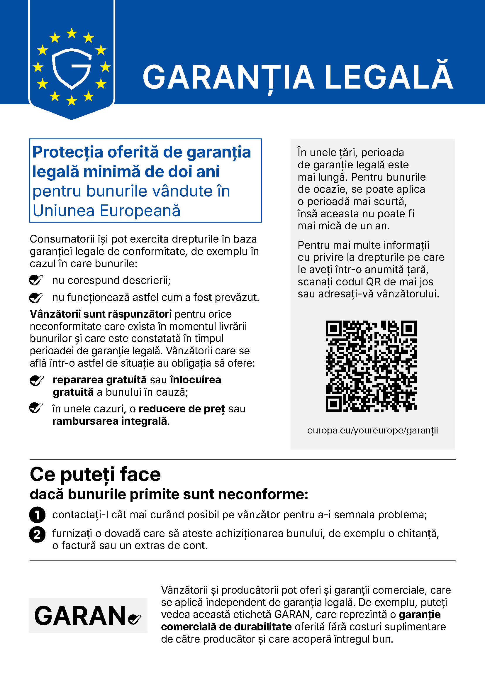 Notificare armonizată privind garanția legală de conformitate - Comisia Europeană