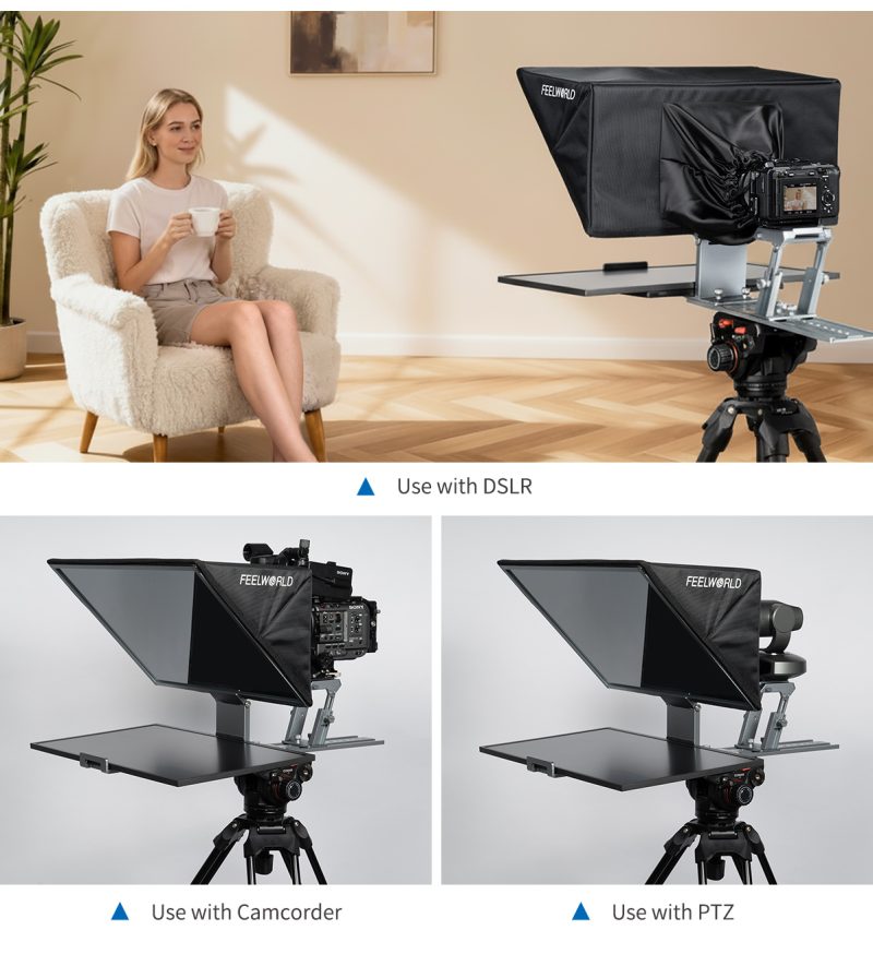 Feelworld TP21 Teleprompter, Suport Tableta pana la 21 inch, Compatibil DSLR si Mirrorless, Greutate 2.85kg