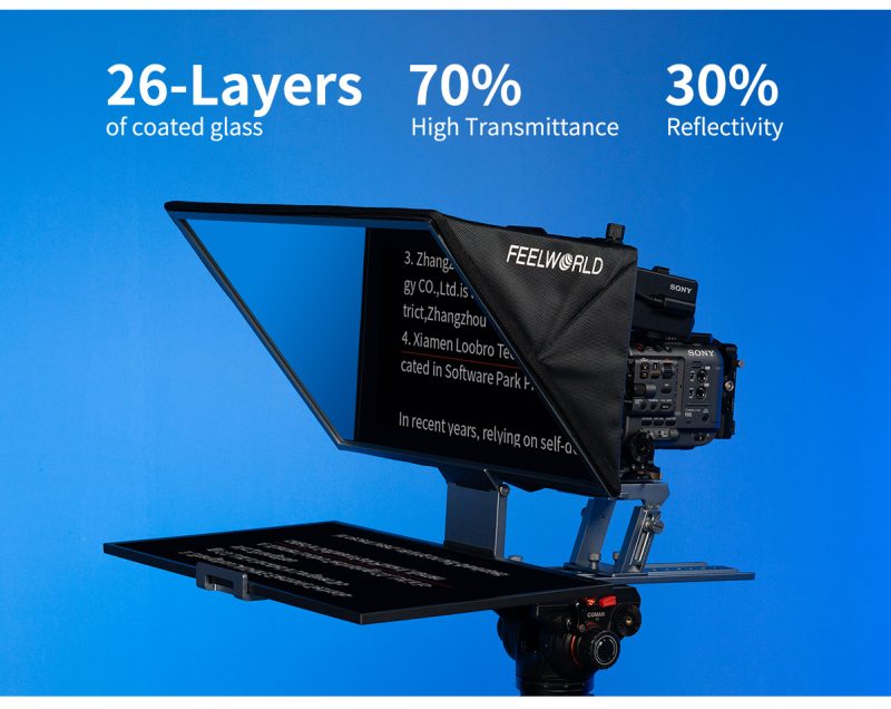 Feelworld TP21 Teleprompter, Suport Tableta pana la 21 inch, Compatibil DSLR si Mirrorless, Greutate 2.85kg
