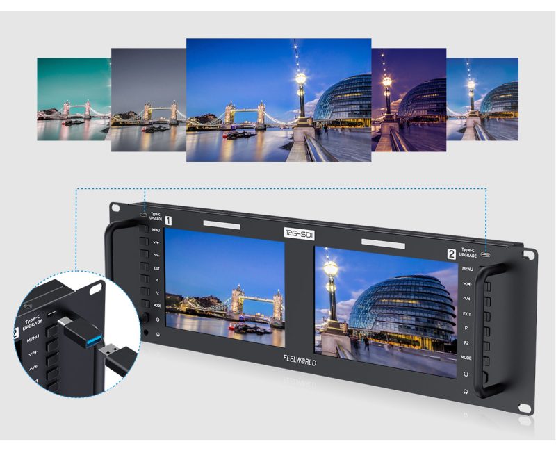 Feelworld FRM701G Monitor Dual 7 inch, Rezolutie 1920x1200, 3RU Rackmount, 12G-SDI, 4K@60Hz