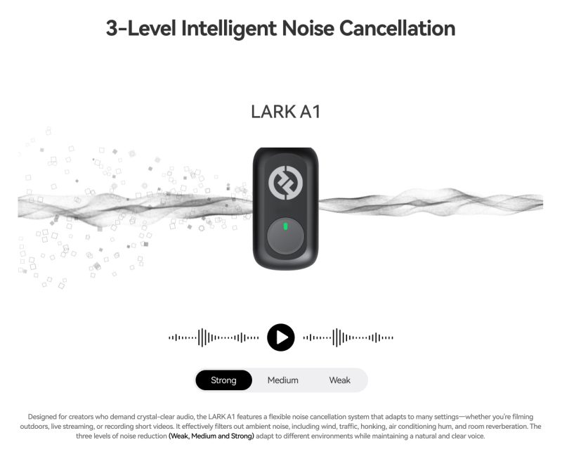 Hollyland LARK A1 Combo, Microfon Wireless, Culoare Sky Blue, Receptor USB-C si Lightning, Reducere Zgomot, Carcasa Incarcare