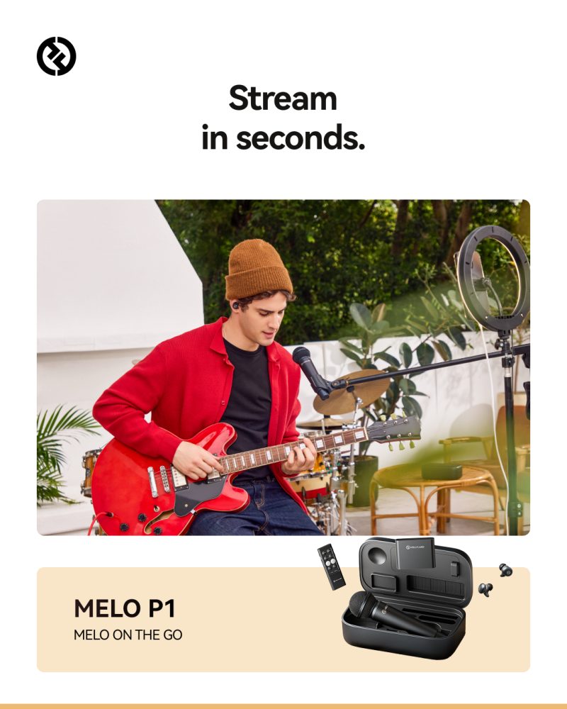 Hollyland MELO P1 Combo, Sistem Wireless de Creatie Muzicala, Mixer Audio Inteligent, Microfon Condensator, Casti TWS