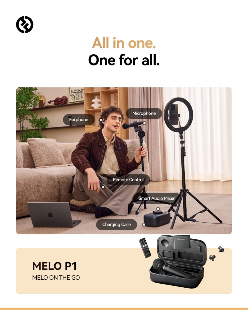 Hollyland MELO P1 Combo, Sistem Wireless de Creatie Muzicala, Mixer Audio Inteligent, Microfon Condensator, Casti TWS