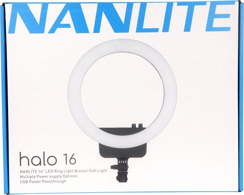 Nanlite Halo16 LED Ring Light, Inel de Lumina Bi-Color, 40.6 cm, AC/Baterie, USB Power Passthrough, CRI 95