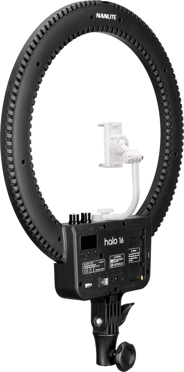 Nanlite Halo16 LED Ring Light, Inel de Lumina Bi-Color, 40.6 cm, AC/Baterie, USB Power Passthrough, CRI 95