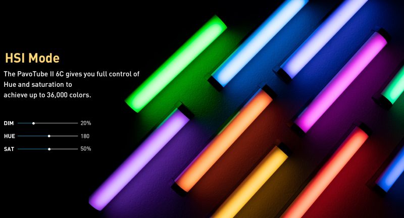Nanlite Pavotube II 6C 2-Light Kit, Tub LED RGBWW, CRI 95, Temperatura Culoare 2700K-7500K, Baterie Incorporata, Control