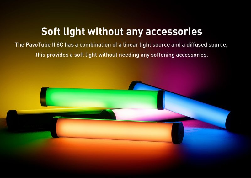 Nanlite Pavotube II 6C 2-Light Kit, Tub LED RGBWW, CRI 95, Temperatura Culoare 2700K-7500K, Baterie Incorporata, Control