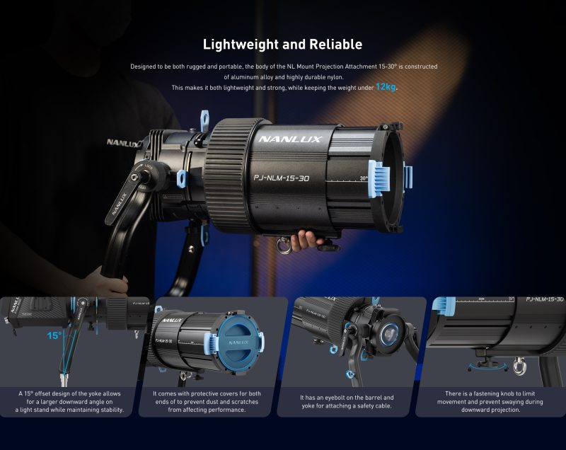 Nanlux PJ-NLM-15-30 Atasament de Proiectie, Montura NL, Zoom 15-30°, Diafragma Iris 18 Lamele, Compatibil Evoke 2400B