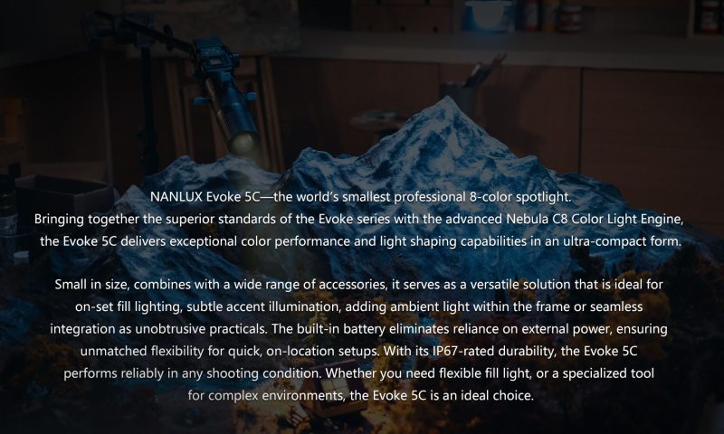 Nanlux Evoke 5C Kit 8 Lumini LED Full-Color, CCT 1000K-20000K, CRI 98, Control Wireless CRMX, Valiza GUTEK T-230