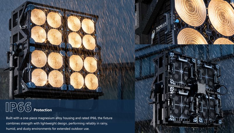 NANLUX Evoke Matrix 2500B Bi-color, Kit Cutie Transport, Putere 2500W, CCT 2700K-6500K, Lentila Fresnel Motorizata, IP66