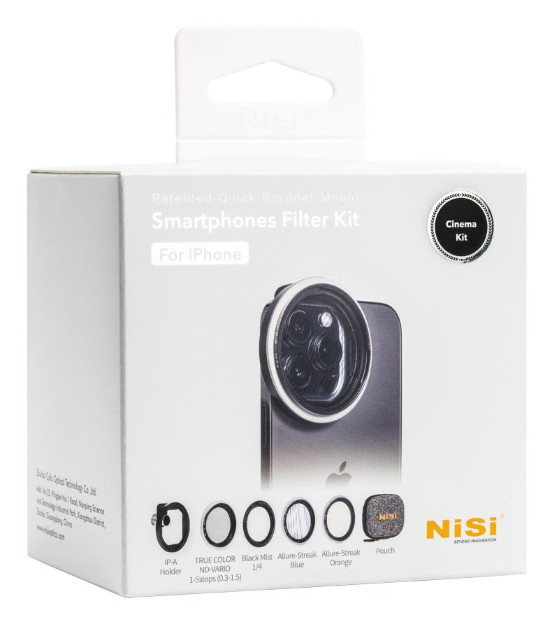 NiSi IP-A Cinema Kit pentru iPhone, Suport Filtru, Black Mist 1/4, ND Variabil 1-5 Stopuri, Allure-Streak Blue si Orange, Husa