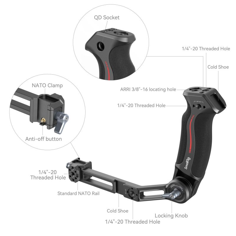 SmallRig 3028 Handgrip pentru DJI Ronin RS2/RSC2, Sina NATO, Sarcina Maxima 6 kg, Unghi Ajustabil 180 Grade