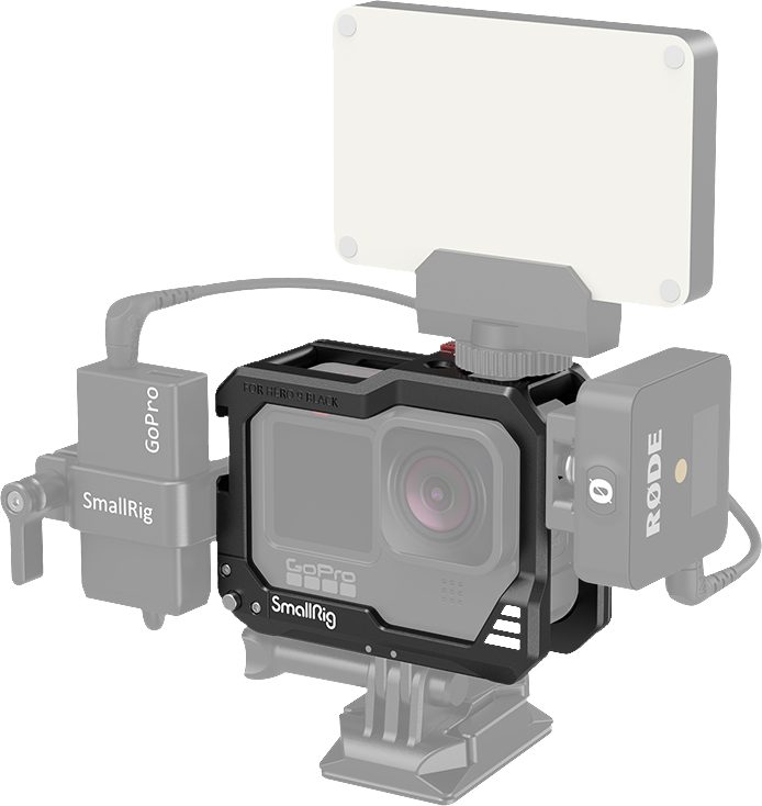 SmallRig 3084 Cage Black, Pentru GoPro Hero 9/10/11/12, Montura GoPro Pliabila, Filet 1/4-20, Suporturi Sabot Rece