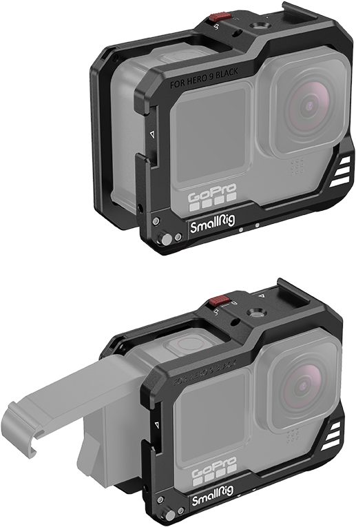 SmallRig 3084 Cage Black, Pentru GoPro Hero 9/10/11/12, Montura GoPro Pliabila, Filet 1/4-20, Suporturi Sabot Rece