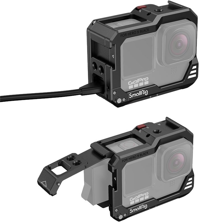SmallRig 3084 Cage Black, Pentru GoPro Hero 9/10/11/12, Montura GoPro Pliabila, Filet 1/4-20, Suporturi Sabot Rece