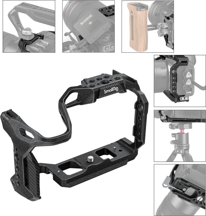 SmallRig 3233 Cage Black Mamba, Pentru Canon R5/R6 si R5C, Montaj 1/4-20 si 3/8-16, Placa Arca Integrata, Sabot Rece