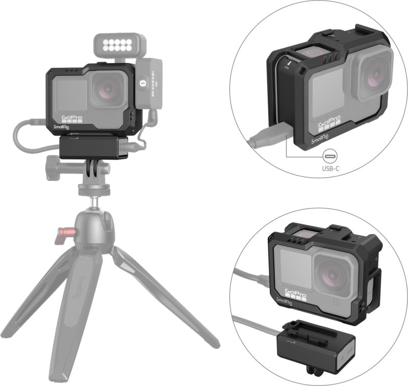 SmallRig 3083 Cage Black pentru GoPro Hero 9/10/11/12, Doua Suporturi Sabot Rece, Montura GoPro, Panou Lateral Detasabil