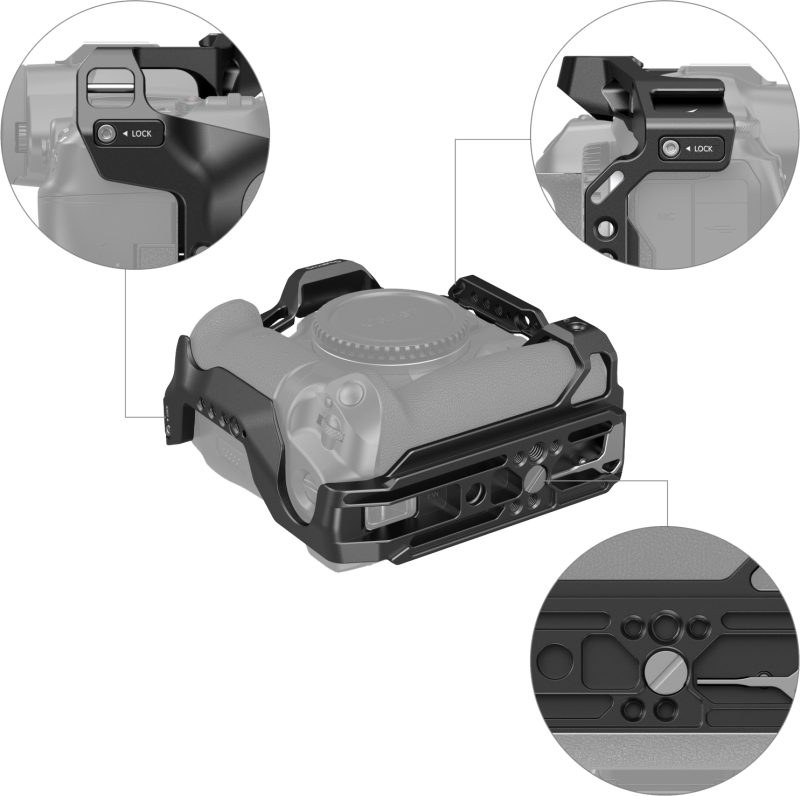 SmallRig 3464 Cage pentru Canon EOS R5/R6/R5C/R6 Mark II cu BG-R10, Perne Silicon, Placa Arca Swiss, Sabot Rece