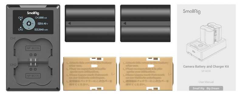 SmallRig 3822 NP-W235 Kit Baterie si Incarcator, 2x Baterii, Incarcator Dublu, USB-A/USB-C, Compatibil Fujifilm