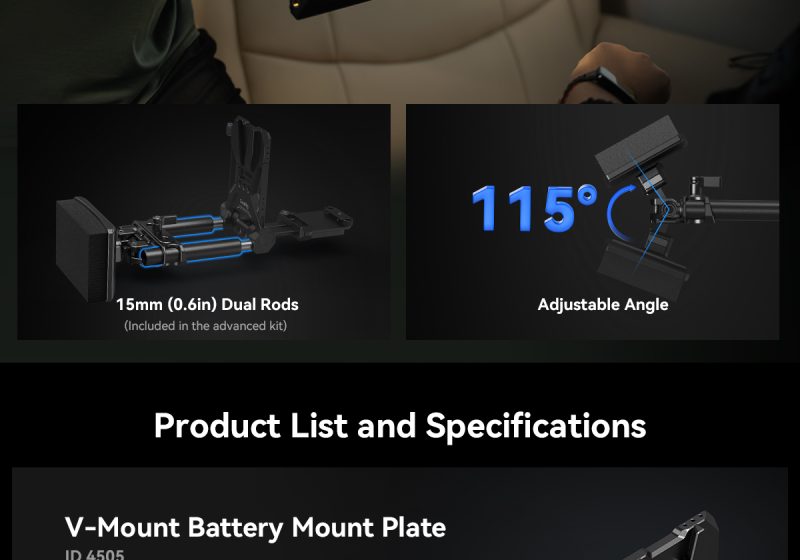 SmallRig 4063 V-Mount Battery Mount Plate Kit, Advanced, Placa Baterie V-Mount, Placa Arca-Swiss, Tije 15mm, Suport Piept