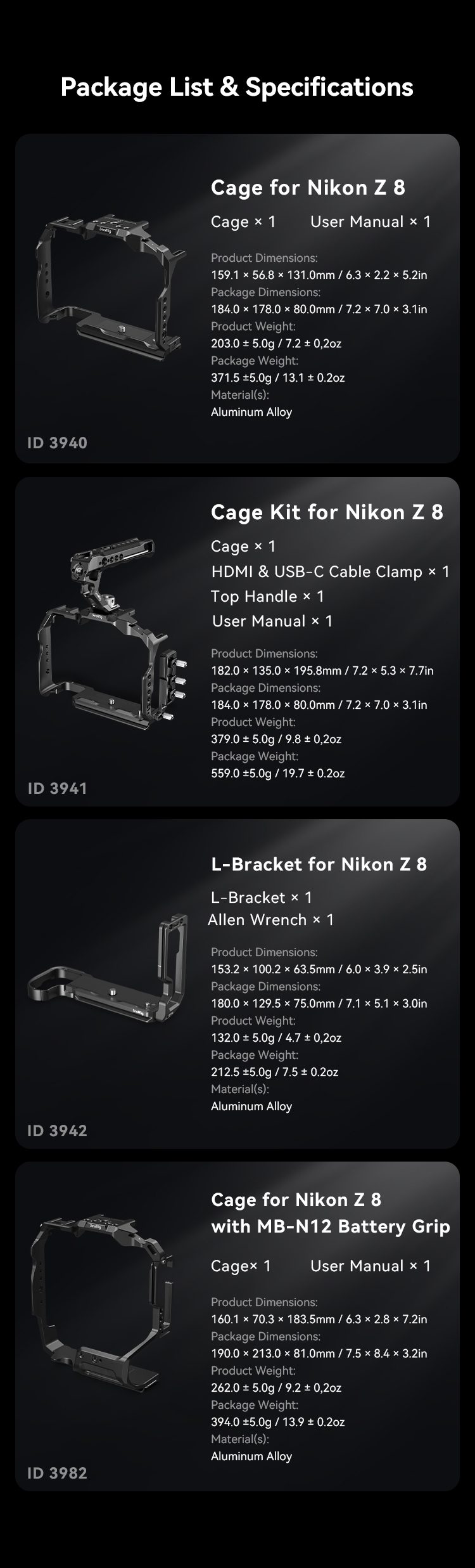 SmallRig 3942 Placa de Montare in Forma de L, Pentru Nikon Z 8, Placa Arca Swiss, Montura QD, Cheie Magnetica Inclusa