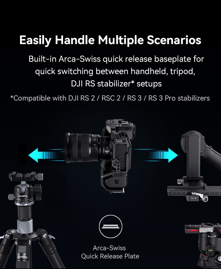 SmallRig 3940 Cage pentru Nikon Z 8, Placa Rapida Arca-Swiss, Sina NATO, Suporturi Sabot Rece, Compatibil DJI RS