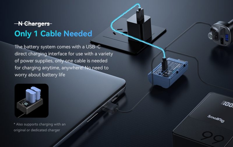 SmallRig 4332 Baterie Camera EN-EL15c, USB-C Reincarcabila, 2400mAh 7.2V, Compatibila Nikon