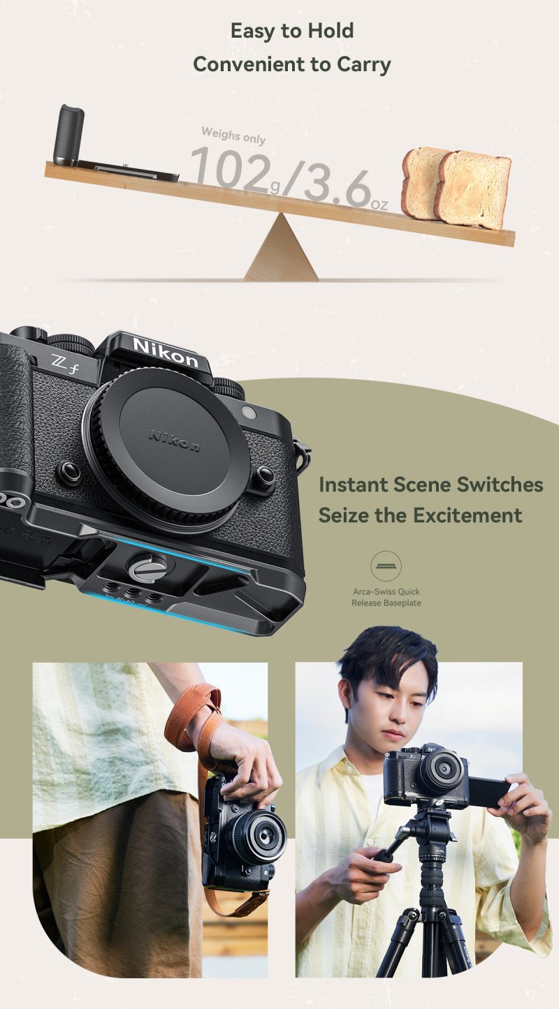 SmallRig 4261 Cage pentru Nikon Z f, Maner din Lemn de Abanos, Placa Arca Swiss, Acces Complet la Butoane si Sloturi
