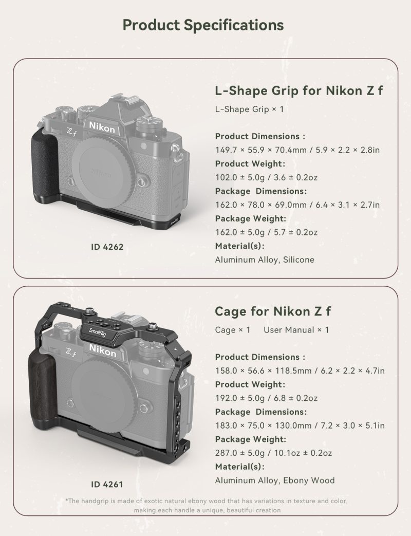 SmallRig 4262 Maner in Forma de L pentru Nikon Z f, Placa Arca Swiss, Filet 1/4