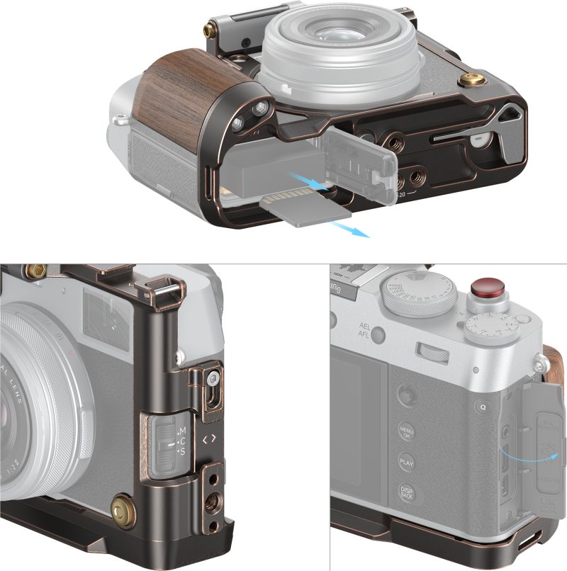 SmallRig 4557 Cage Retro pentru Fujifilm X100VI, Aliaj de Aluminiu, Placa Arca-Swiss, Maner de Lemn Ergonomic, Stil Retro