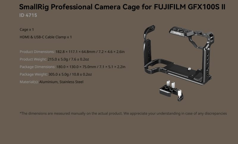 SmallRig 4716 Placa de Montare in Forma de L, FUJIFILM GFX100S II, Blocare in 3 Puncte, Arca-Swiss, Sabot Rece