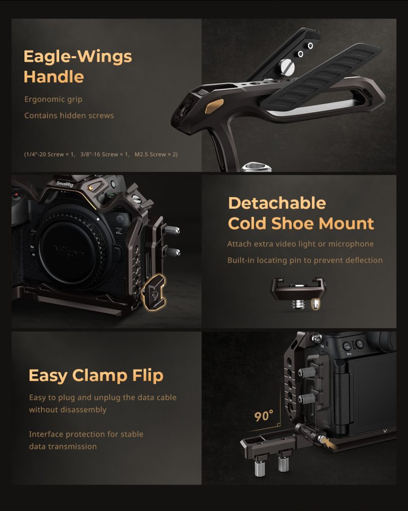 SmallRig 4523 Placa de Montare in Forma de L, Nikon Z 6III, Sistem Arca-Swiss, Montura Cold Shoe, Blocare in Trei Puncte