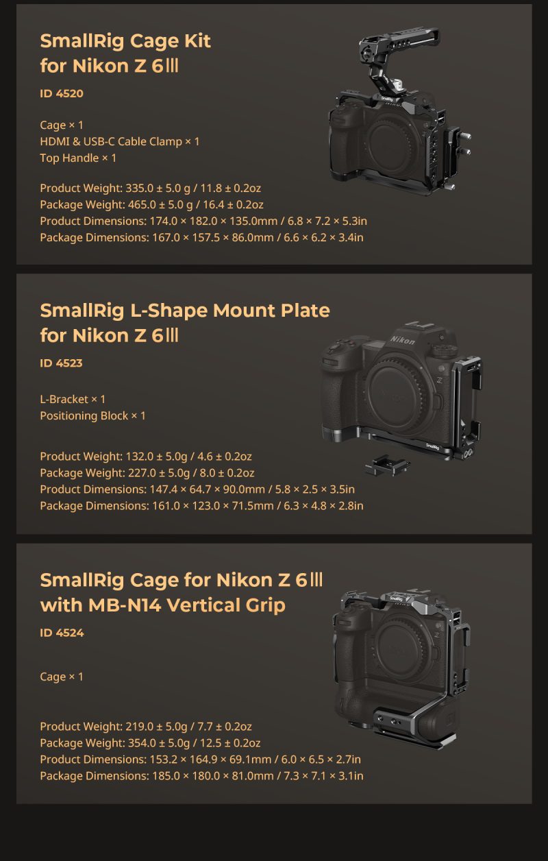 SmallRig 4523 Placa de Montare in Forma de L, Nikon Z 6III, Sistem Arca-Swiss, Montura Cold Shoe, Blocare in Trei Puncte
