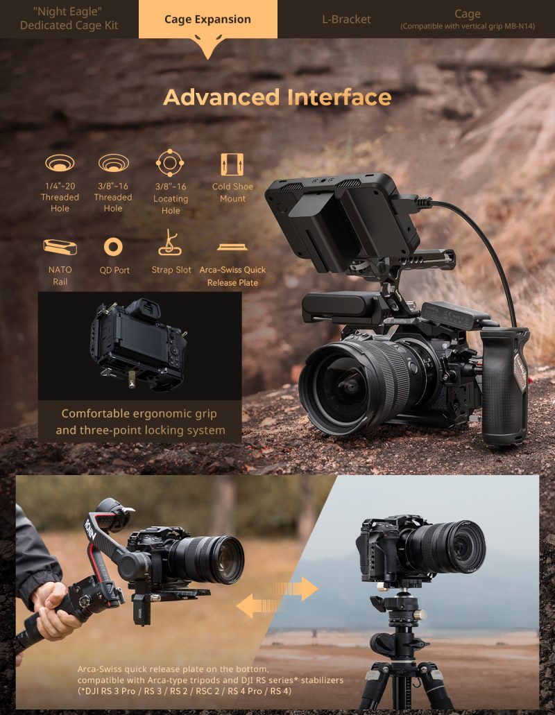 SmallRig 4523 Placa de Montare in Forma de L, Nikon Z 6III, Sistem Arca-Swiss, Montura Cold Shoe, Blocare in Trei Puncte