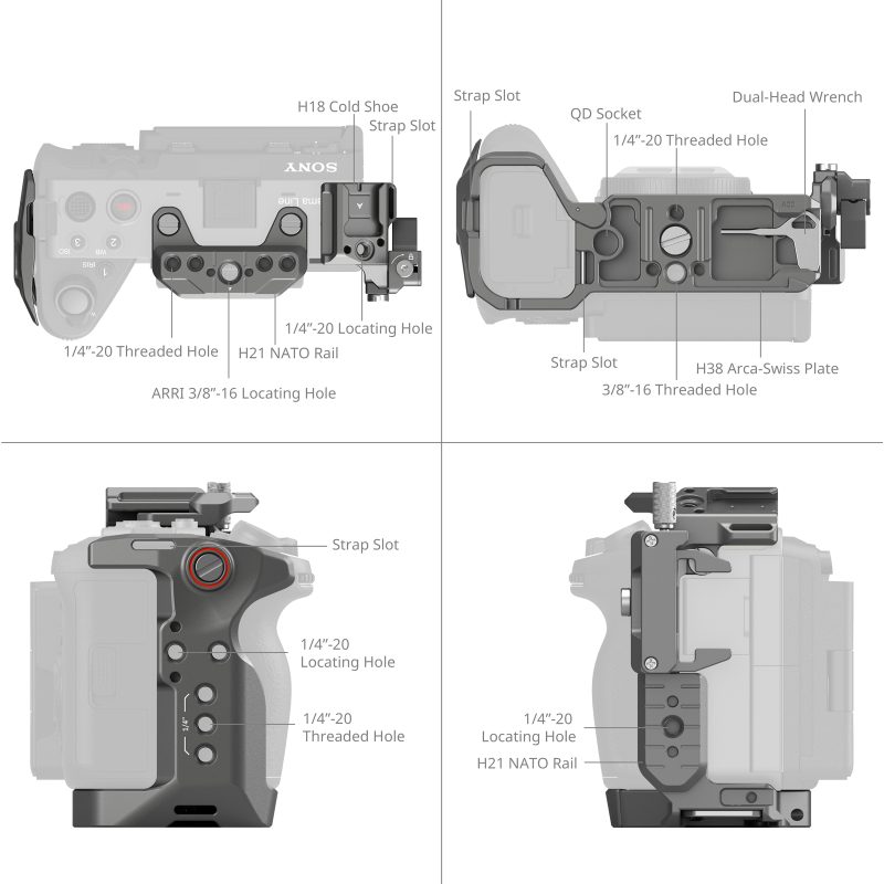 SmallRig 4770 HawkLock Quick Release Cage Kit, Pentru Sony FX3/FX30, Sina NATO, Cage in Forma de U, Compatibil Arca-Swiss