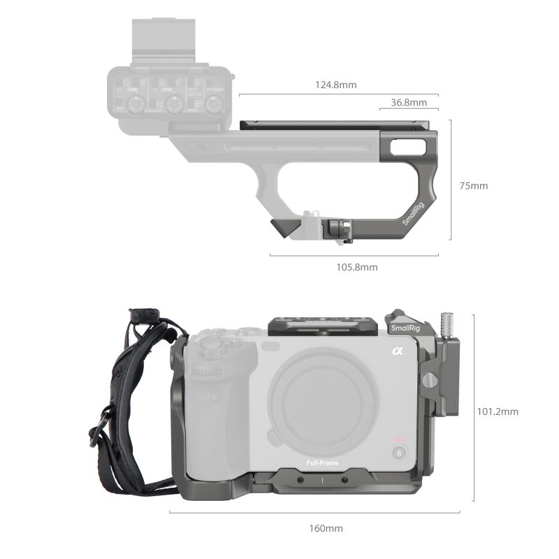 SmallRig 4771 HawkLock Cage Kit Avansat, Pentru Sony FX3/FX30, Eliberare Rapida, Compatibil NATO si Arca-Swiss, Extensie Maner