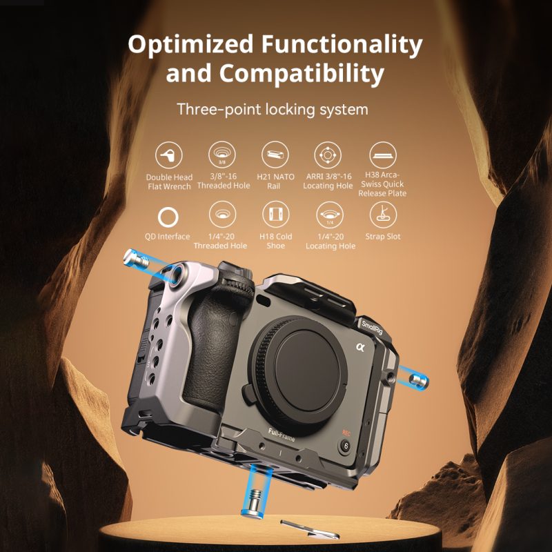 SmallRig 4772 HawkLock Quick Release Half Cage, Pentru Sony FX3/FX30, Sina NATO, Cage Forma L, Sistem Eliberare Rapida