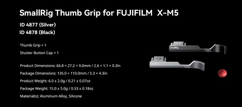 SmallRig 4876 Placa de Montare in Forma de L, Maner din Silicon, Pentru FUJIFILM X-M5, Negru, Prindere Rapida Arca-Swiss