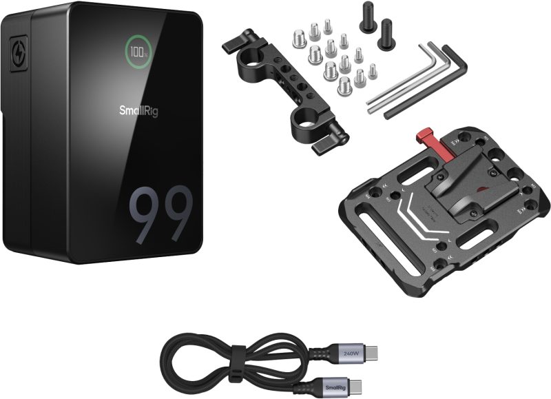 SmallRig 5047 VB99 Pro mini V Mount Battery Kit, Baterie V-Mount, Incarcare Rapida PD3.0 100W, Clema Tija Dubla 15mm, Celule LG