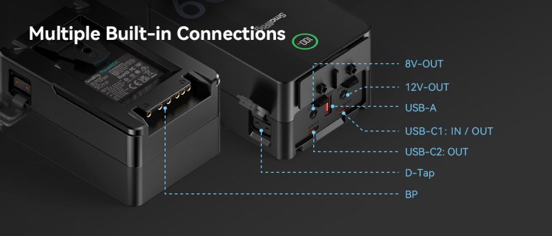 SmallRig VB99 Pro mini, Baterie V-Mount, Capacitate 98.8Wh, Verde, Incarcare USB-C PD 100W, Afisaj TFT