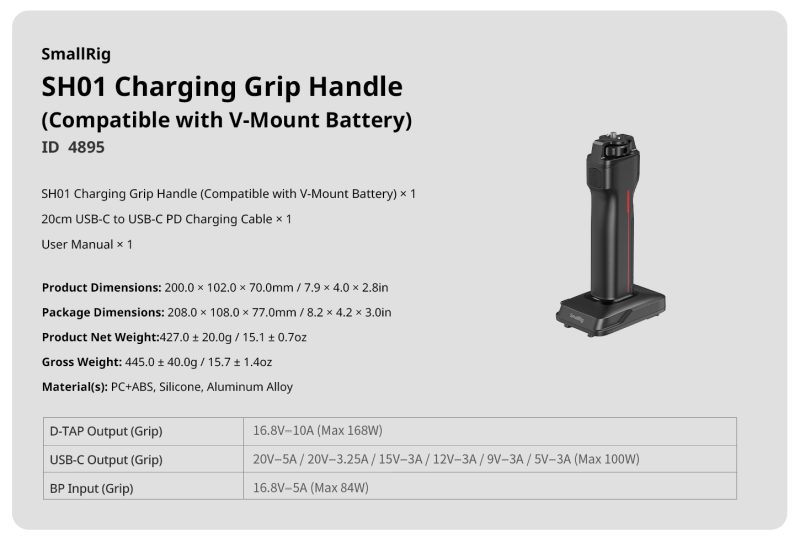 SmallRig 4806 Placa Baterii NP-F pentru RC 100, Putere 60W, Doua Baterii NP-F970, Sistem Eliberare Rapida