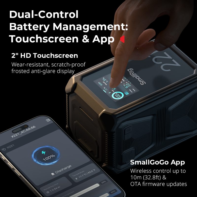 SmallRig X221 Baterie V-Mount, Ecran Touchscreen 2.0 inch, 221Wh, Incarcare Rapida 140W, IP54, Rezistenta 1.5m