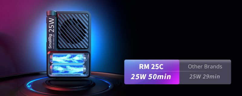 SmallRig 5357 RM 25C Mini LED Video Light, Negru, RGB Full-Color, 2500K-10000K, Baterie 3100mAh, Montare Magnetica